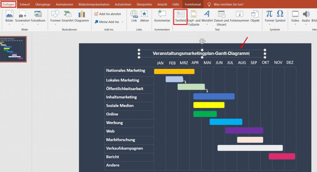 Überschrift fürs Gantt-Diagramm in PowerPoint 