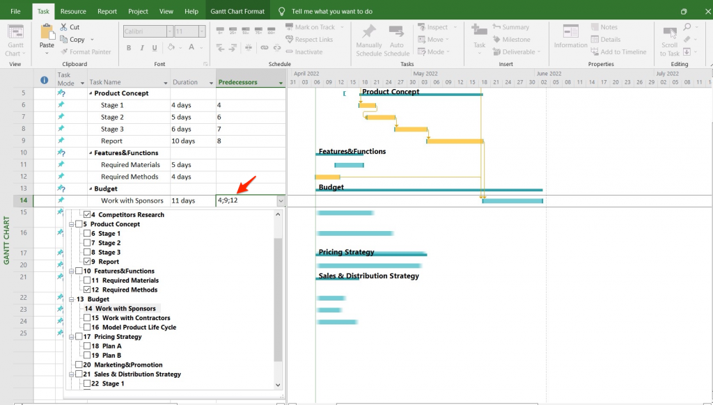 How to use microsoft project predecessors
