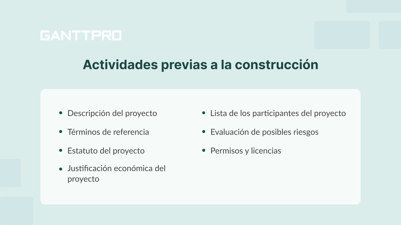 Fases de proyecto de construccion - Actividades previas