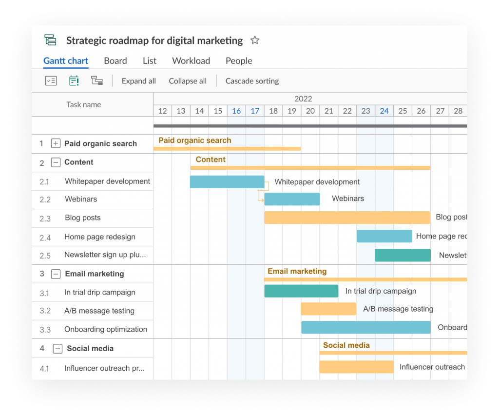 The example of an online strategic roadmap