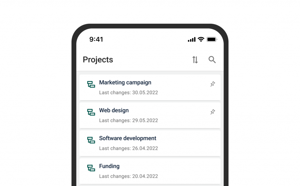 Projects in the GanttPRO mobile app