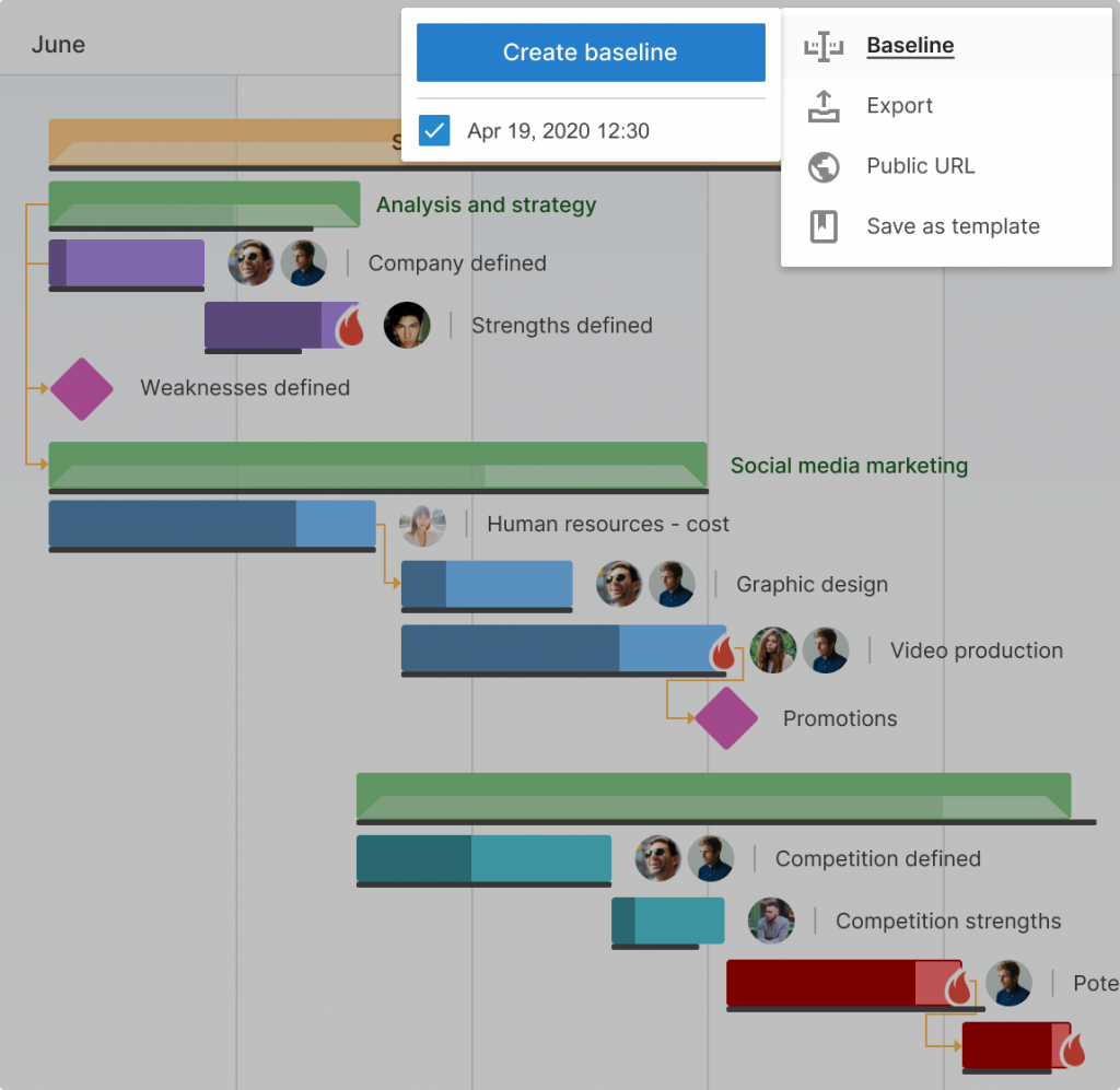 Creating a baseline in a GanttPRO work plan