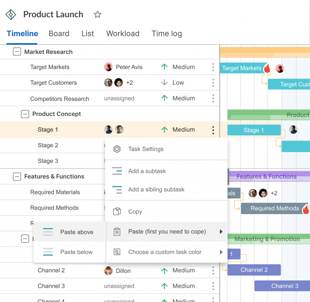 Adding tasks to a GanttPRO weekly work plan timeline