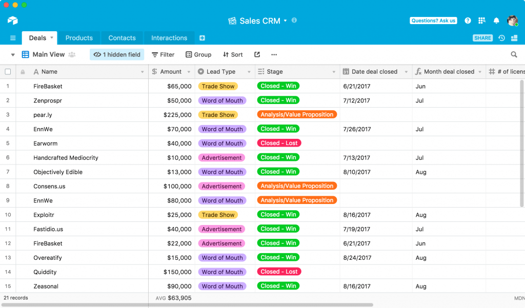 Аналоги Excel с похожими функциями: Airtable