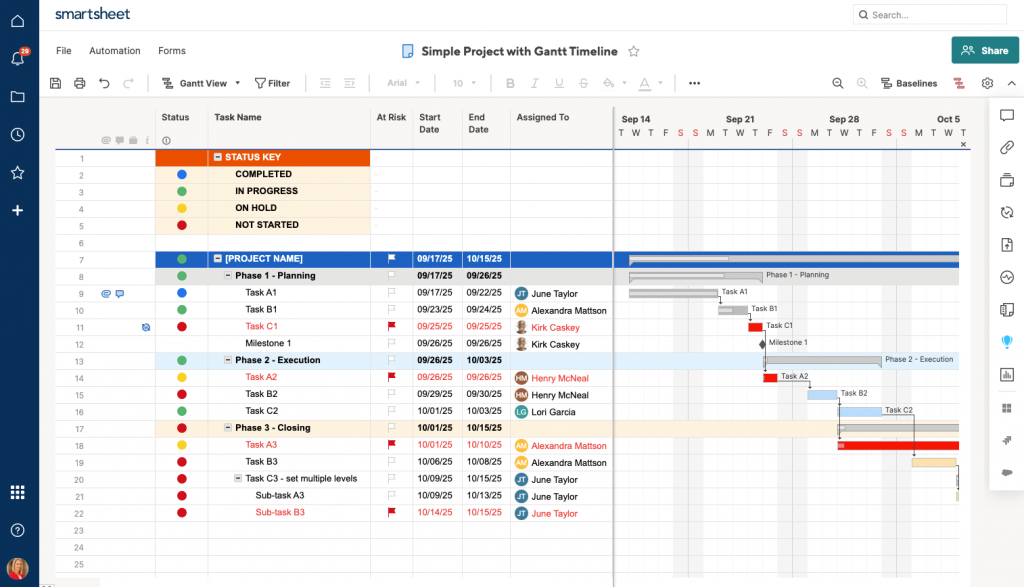 Google Sheets alternatives and competitors: Smartsheet