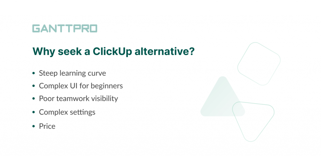 The reasons why users look for alternatives to ClickUp