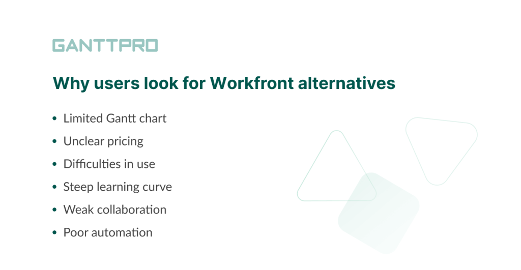Reasons why users search for Workfront alternatives