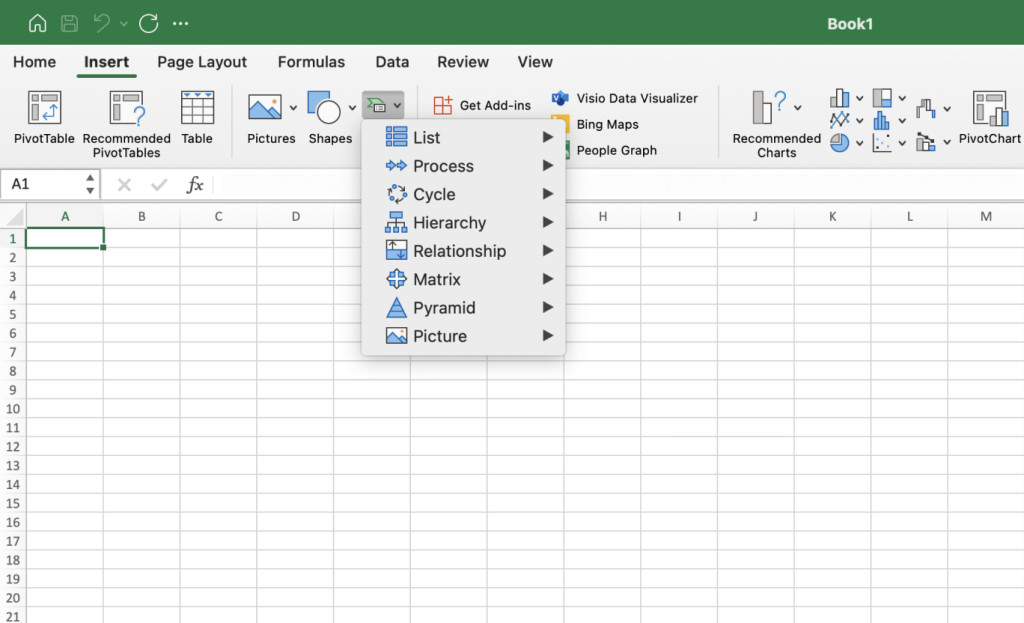 Selecting SmartArt Graphics to make a WBS in Excel