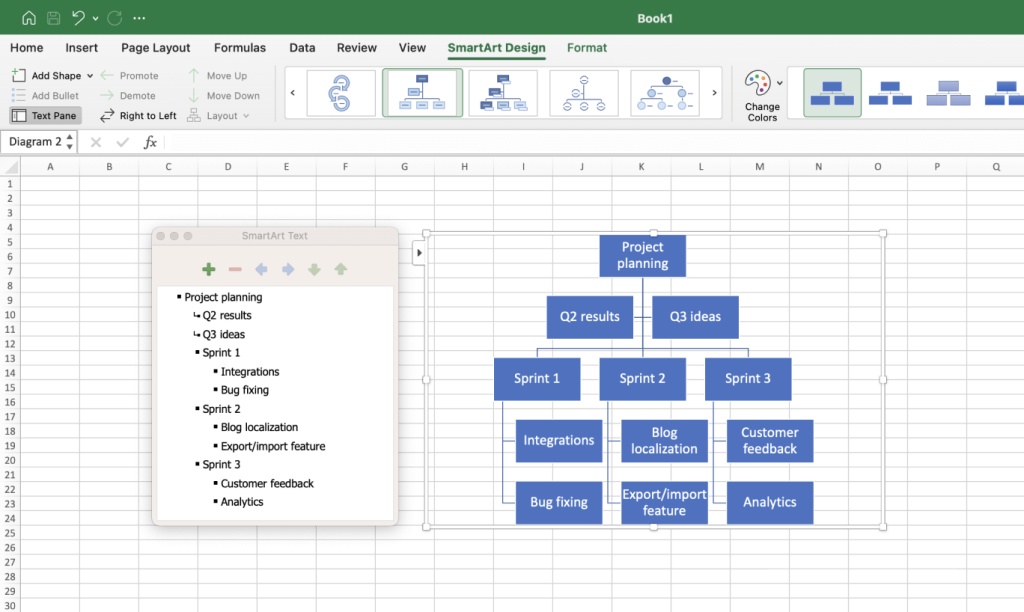 Customizing the boxes to make a WBS in Excel