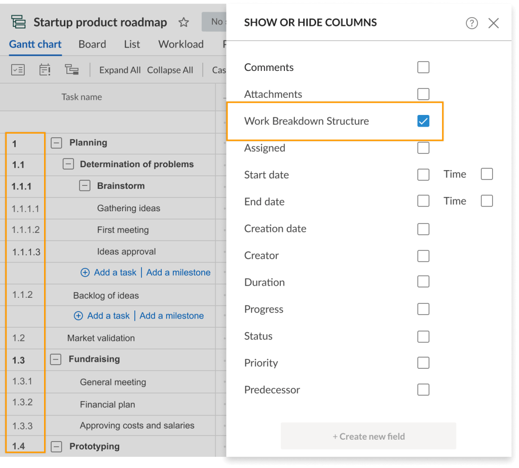 Ordering tasks with the hierarchy to create a WBS in GanttPRO