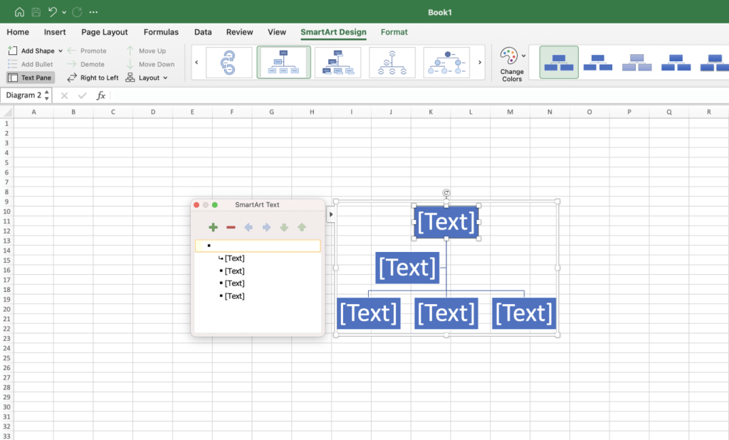 Placing a structure on a sheet to create a WBS on Excel