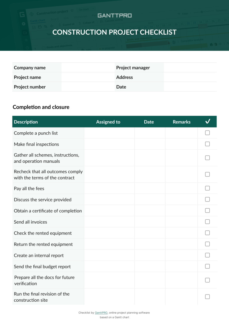 Key Stages Of Construction Project Checklist