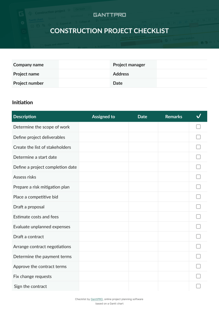 Construction project checklist: initiation