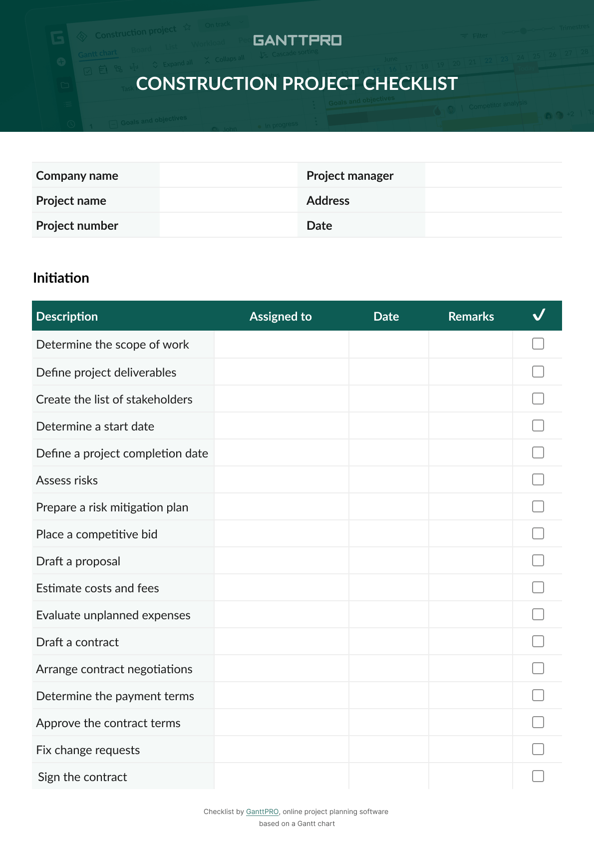 Key Stages Of Construction Project Checklist