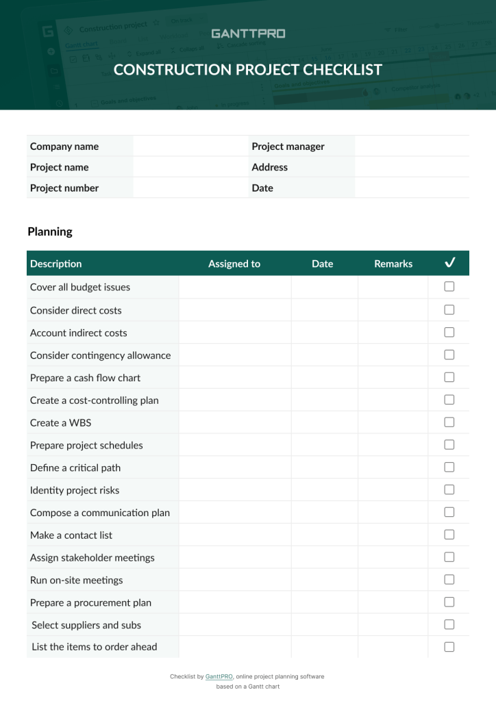 Construction project checklist: planning