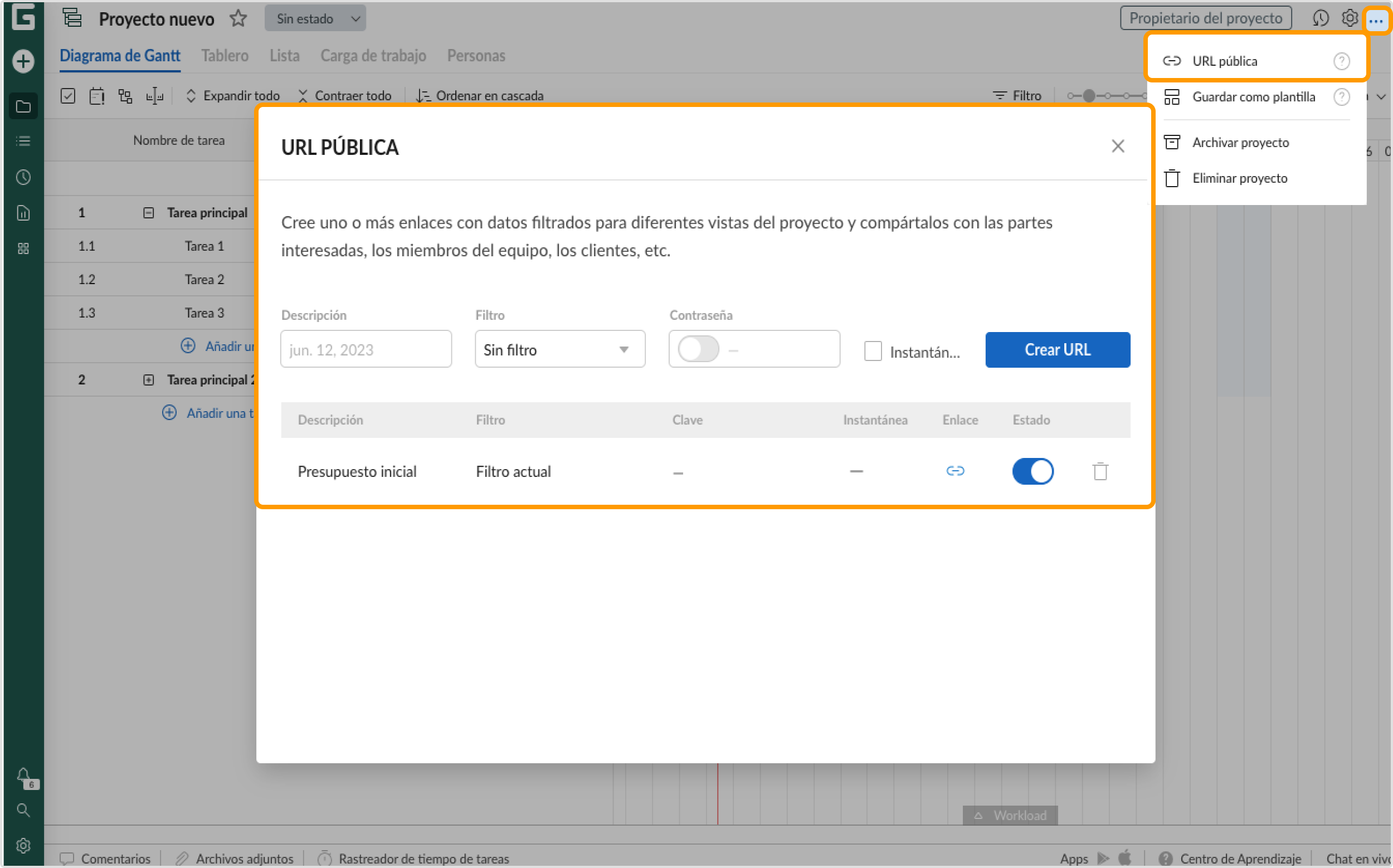 Elaboracion de presupuesto para un proyecto en GanttPRO 5