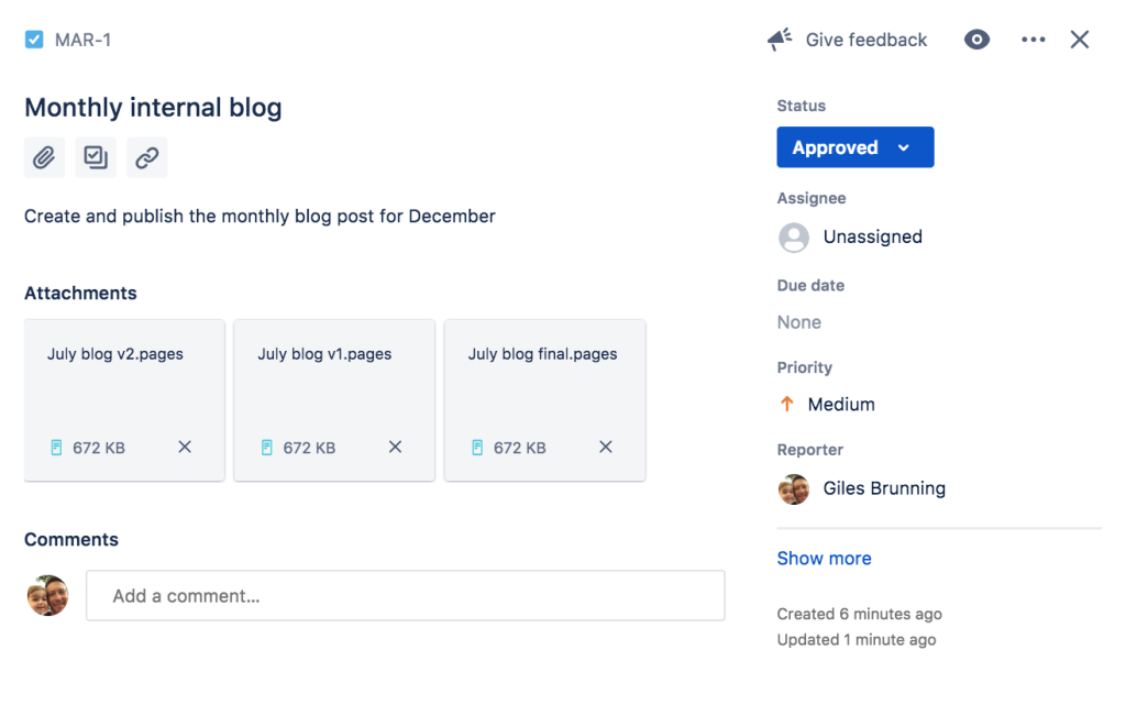 JIRA marketing project management tool