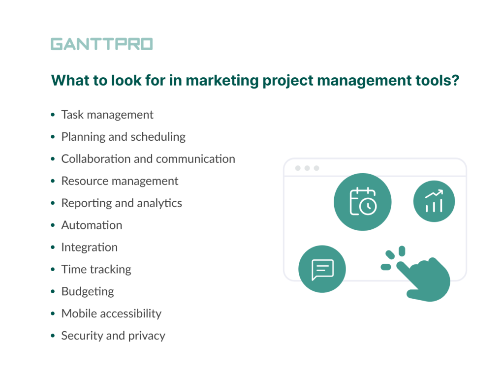 The features of typical marketing project management tools