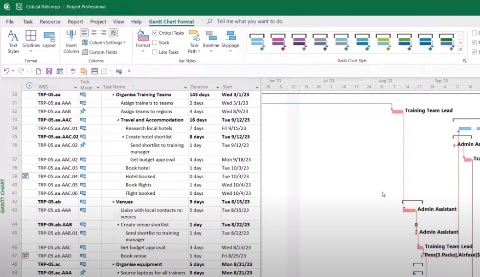 MS Project critical path planner: enabling a critical path