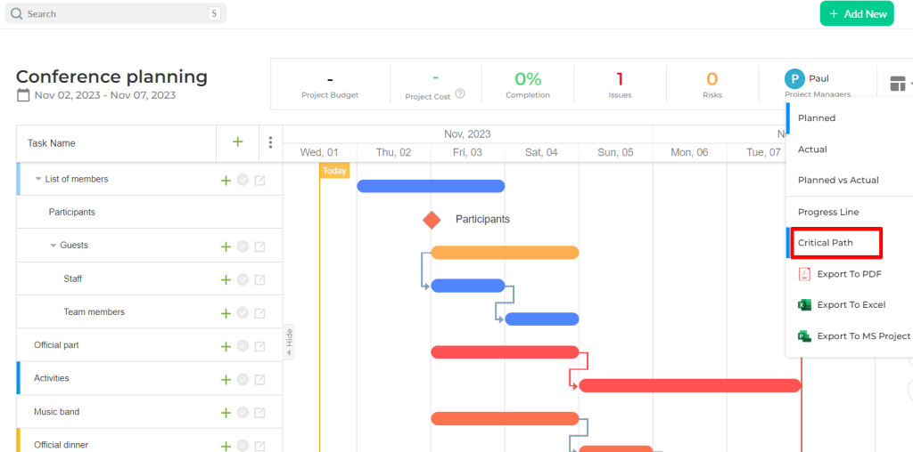 nTask critical path planner: enabling a critical path