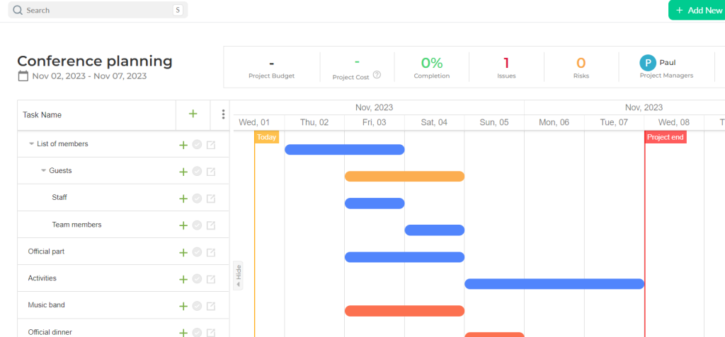 nTask critical path planner: tasks, dates, and participants