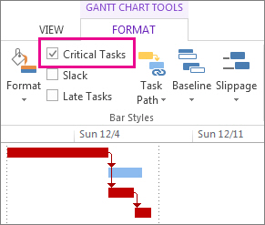 MS Project critical path planner: critical path functionality