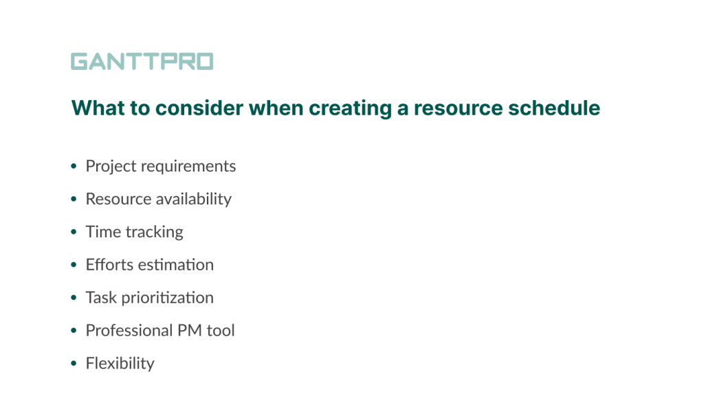 Requirements for creating a resource schedule