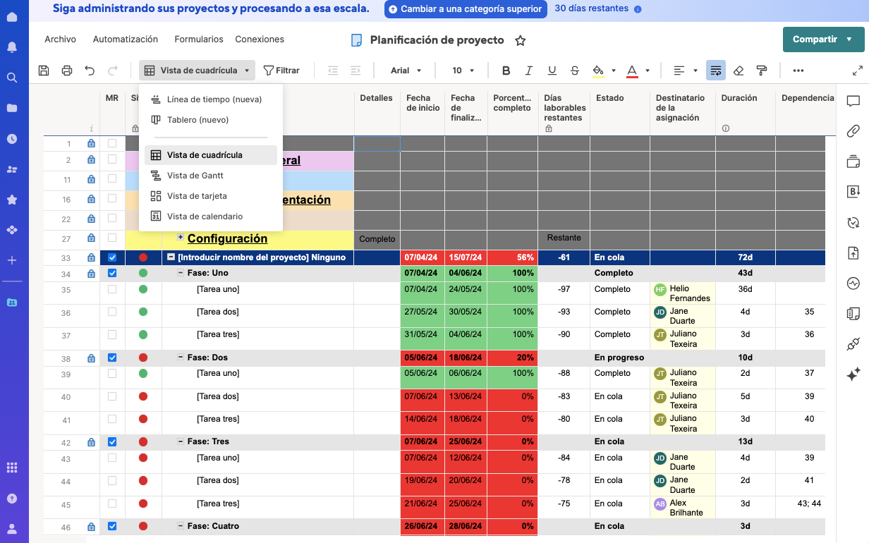 smartsheet caracetristicas vistas