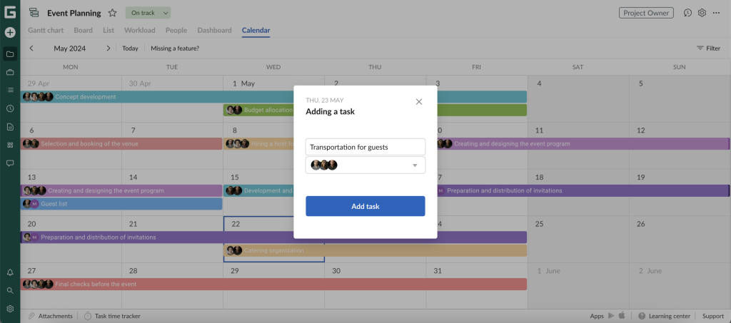 GanttPRO release: calendar view