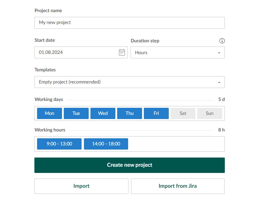 How to make a Gantt chart in GanttPRO: creating a new project