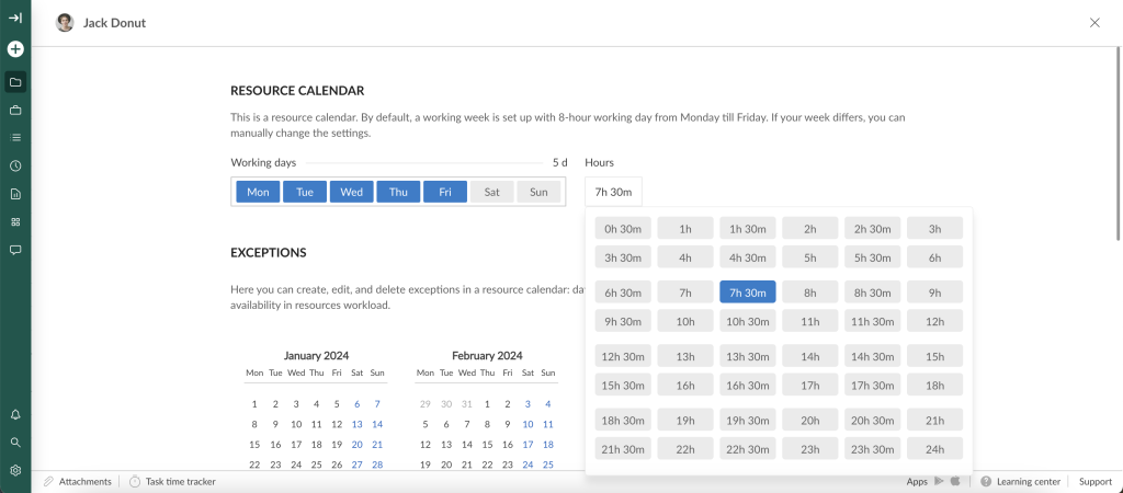 GanttPRO release: 30-minute intervals in project and resource calendars