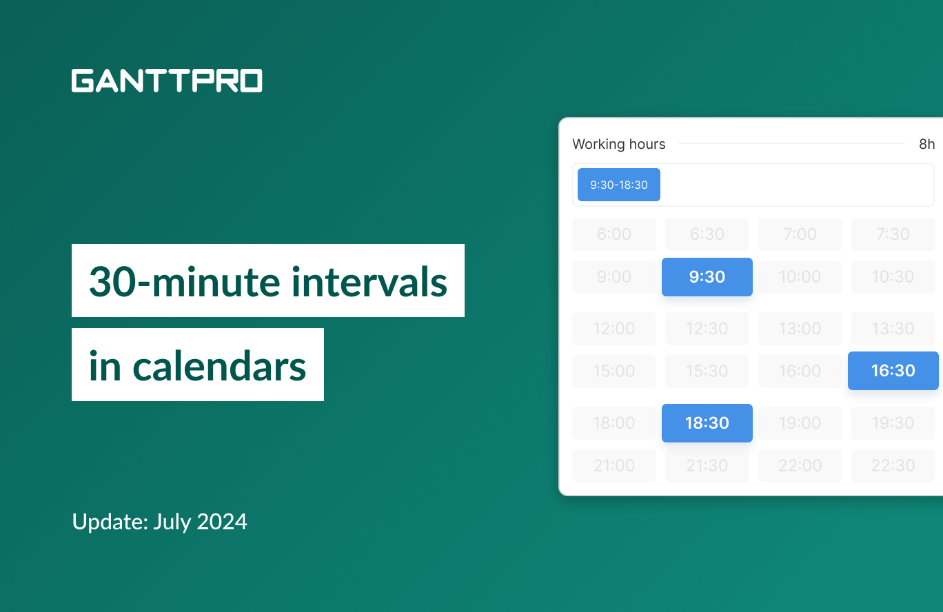 GanttPRO release: 30-minute intervals in project and resource calendars