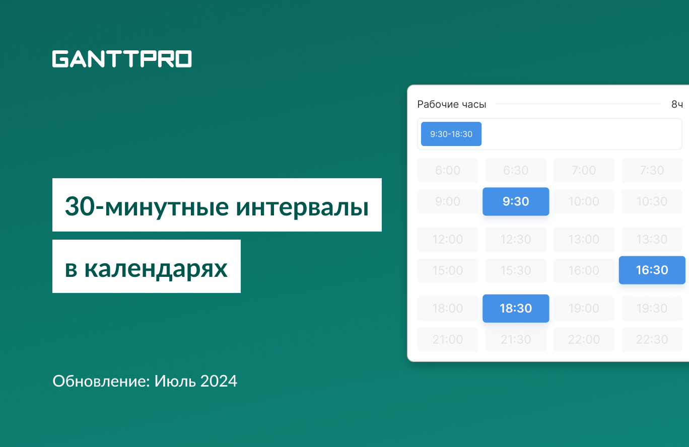 Релиз GanttPRO: 30-минутные интервалы в календарях проектов и ресурсов