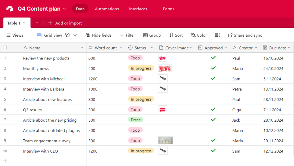 Smartsheet competitors: Airtable