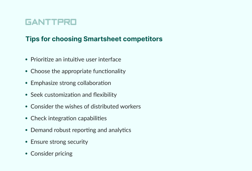 Tips on how to choose Smartsheet competitors