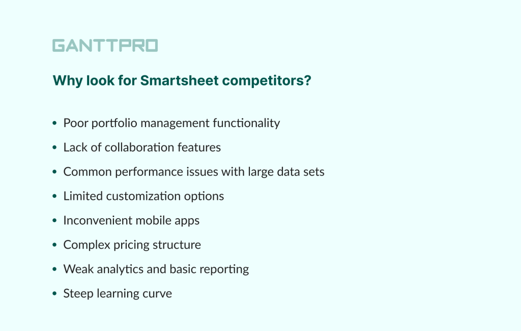 Reasons to look for Smartsheet competitors