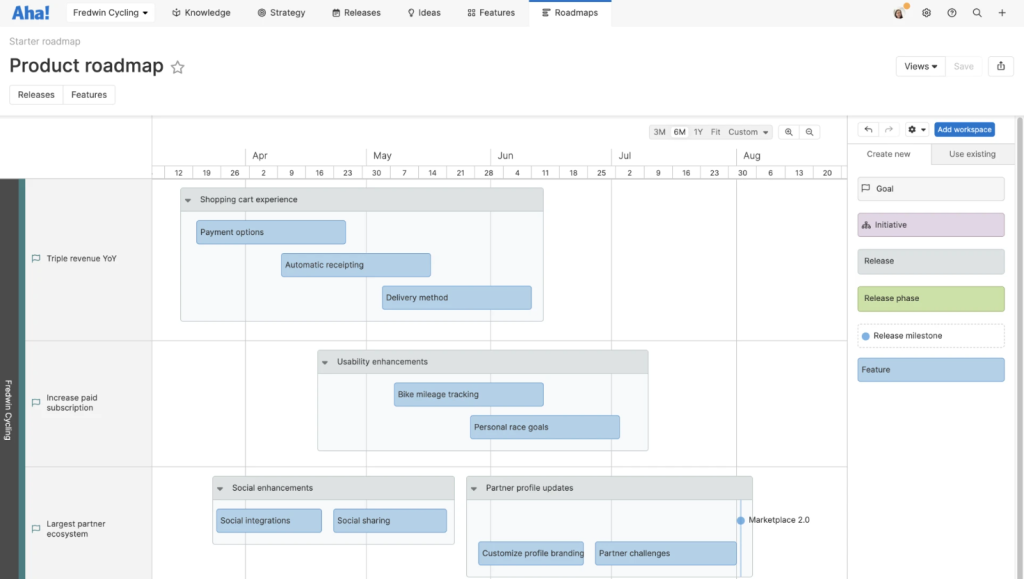 Leading roadmap tools: Aha!