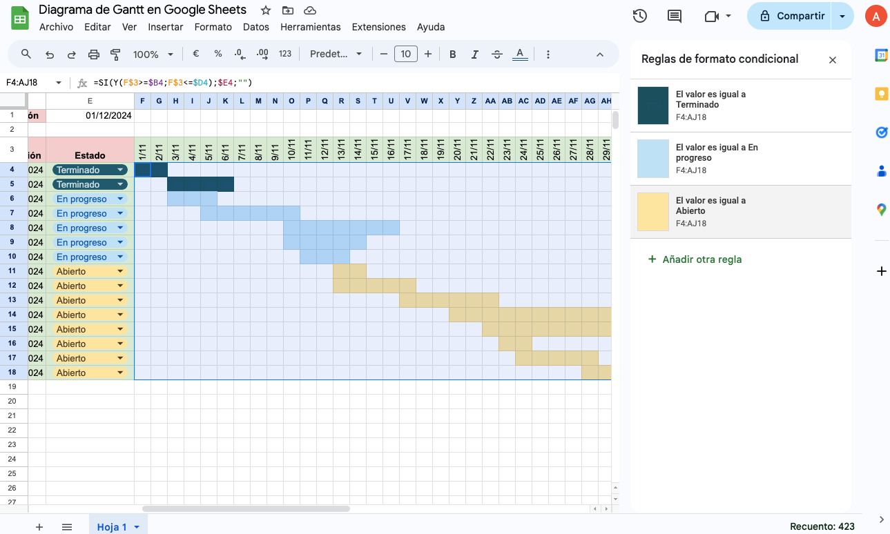 Diagrama de Gantt en Google Sheets - 17