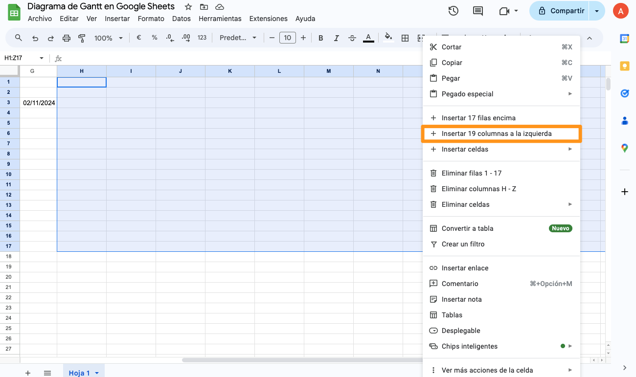 Diagrama de Gantt en Google Sheets - 8