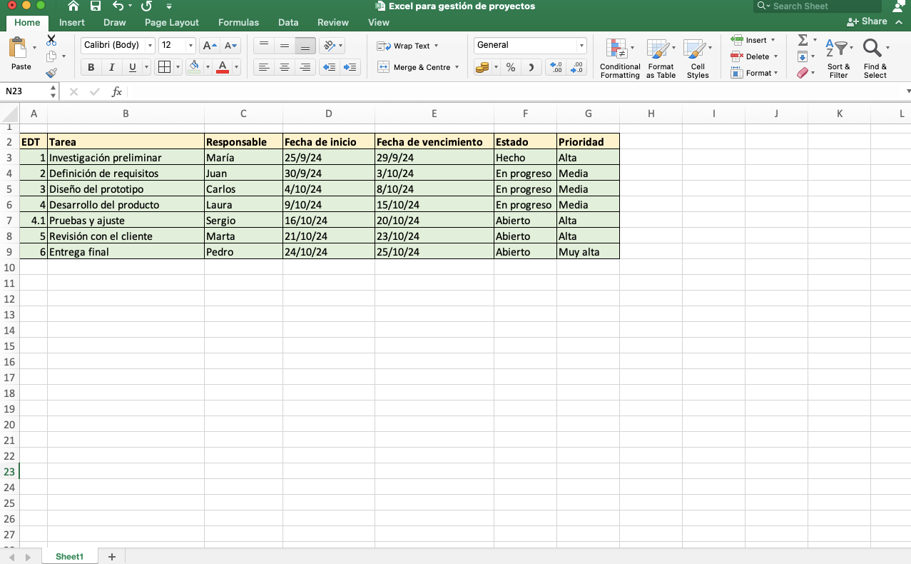 excel para gestion de proyectos