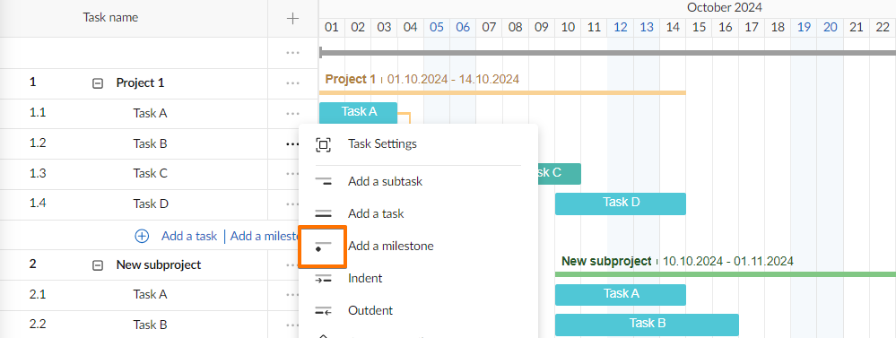 How to create project milestones: adding milestones in task settings