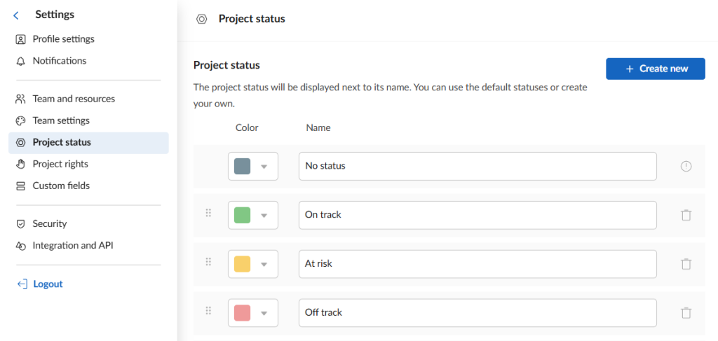 How to set up your project in GanttPRO: changing a project status