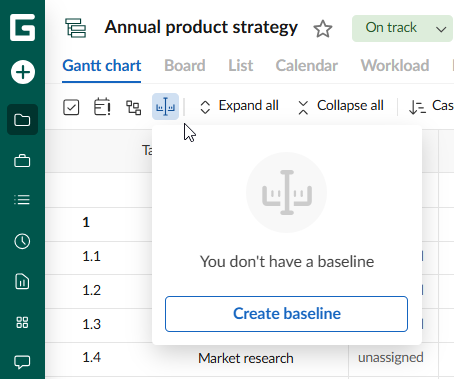 How to set up your project in GanttPRO: defining a baseline