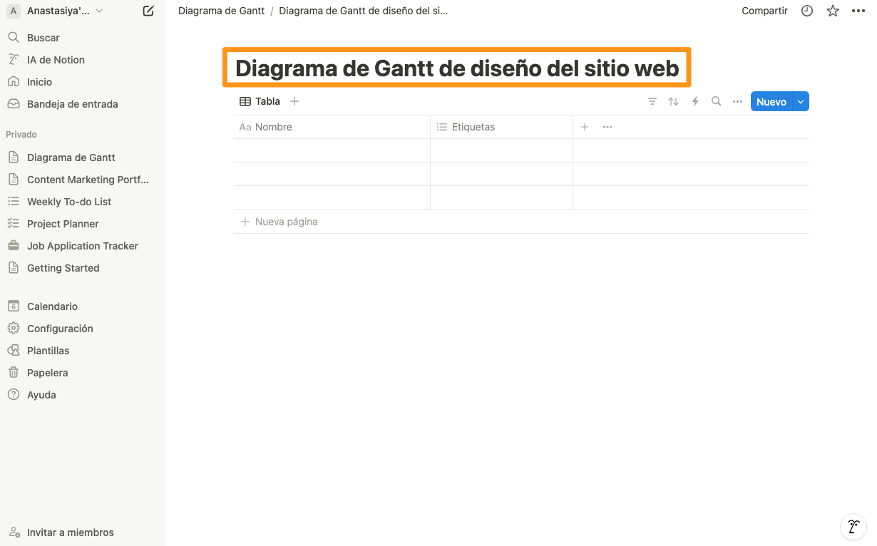 diagrama de gantt notion 2