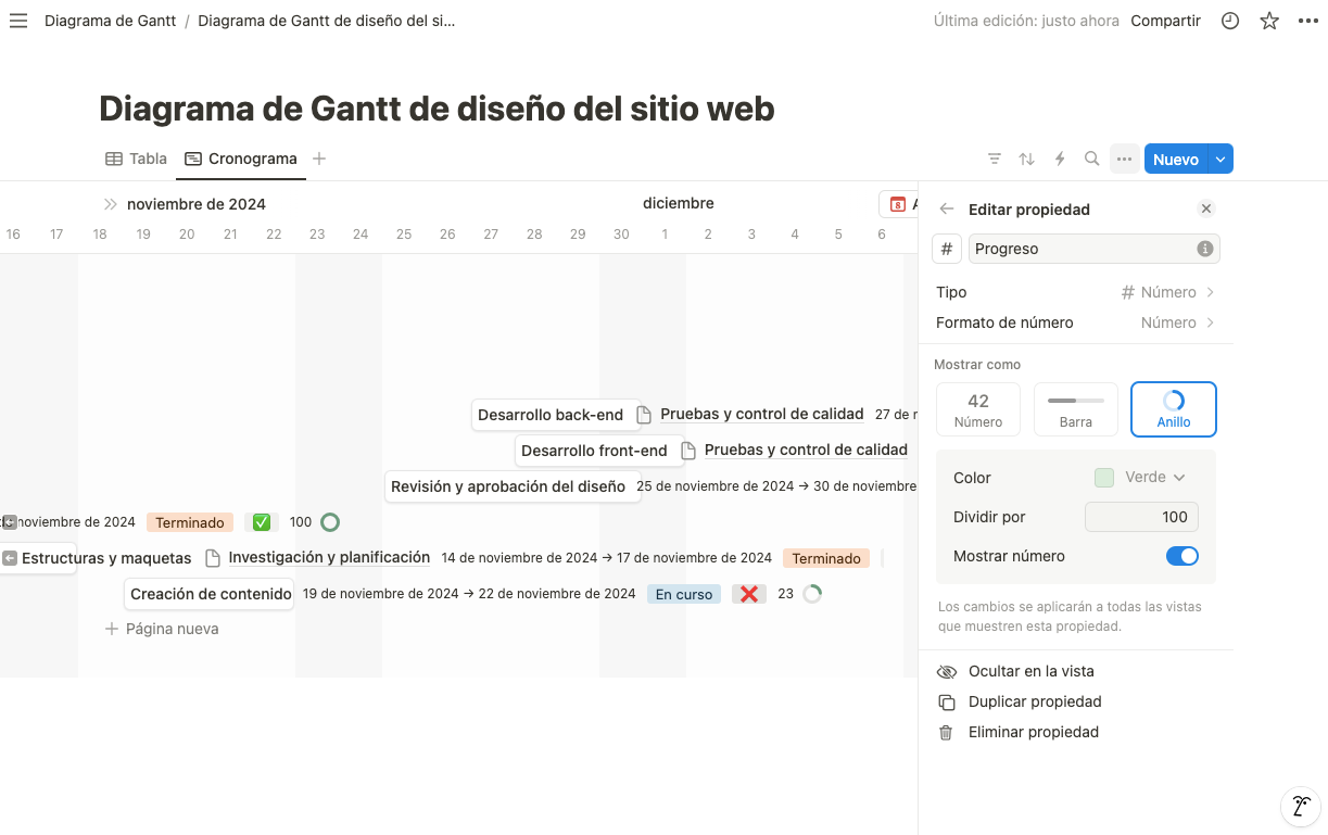 diagrama de gantt notion 9