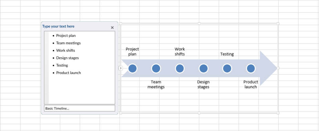 How to create a project timeline in Excel with SmartArt: adding the project data