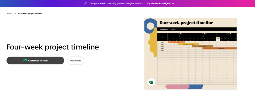 How to create a project timeline in Excel with templates: choosing a template