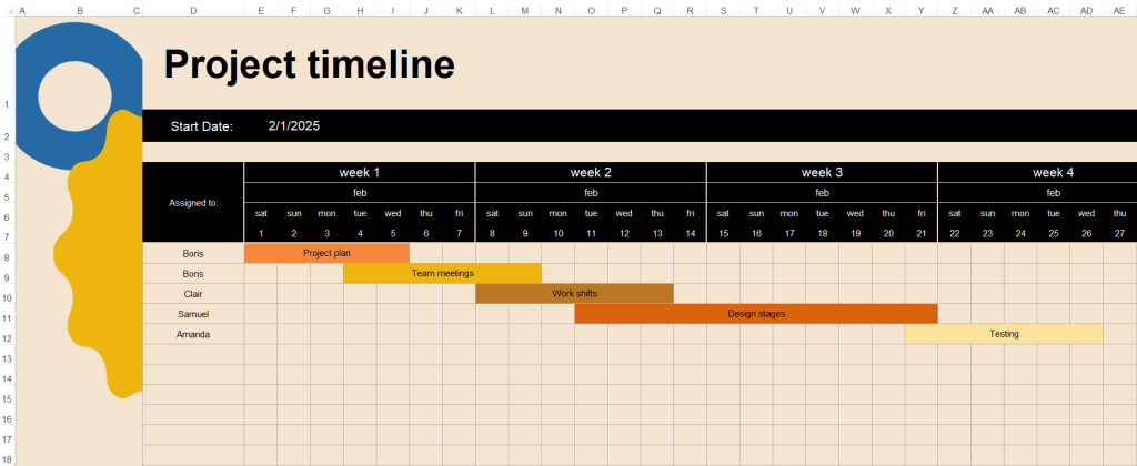 How to create a project timeline in Excel with templates: customizing a template