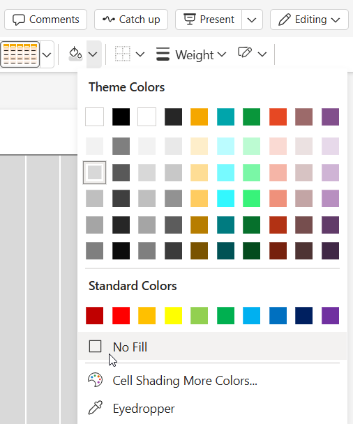 How to create a project timeline in PowerPoint with a table: deleting table borders