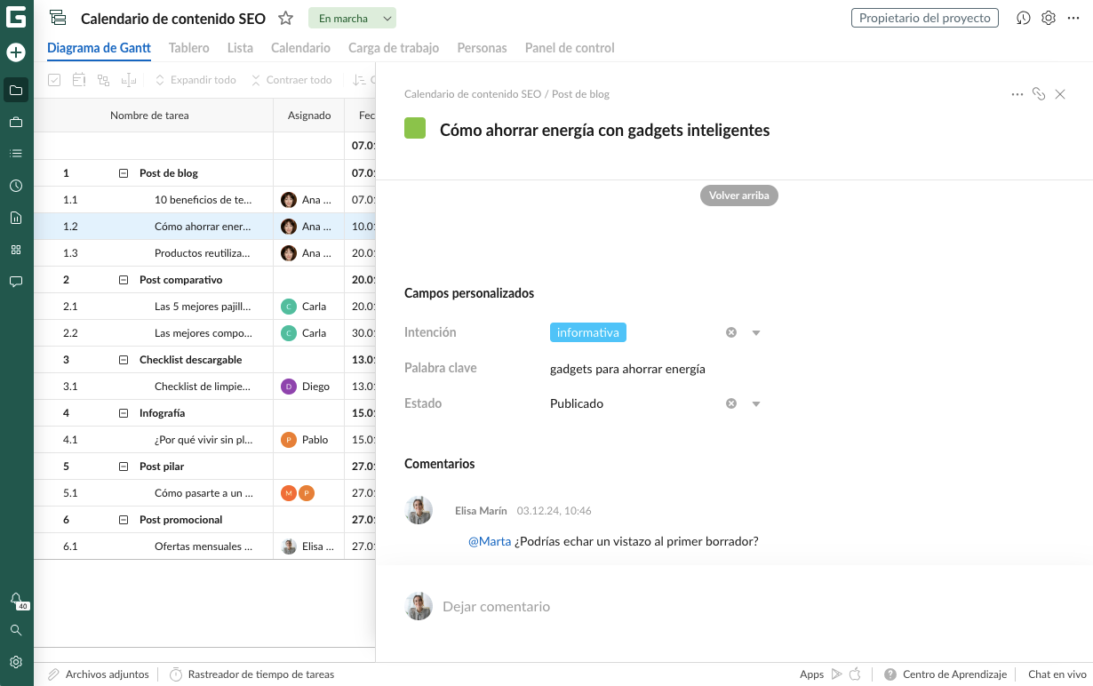 gestion de proyecto SEO en GanttPRO 4